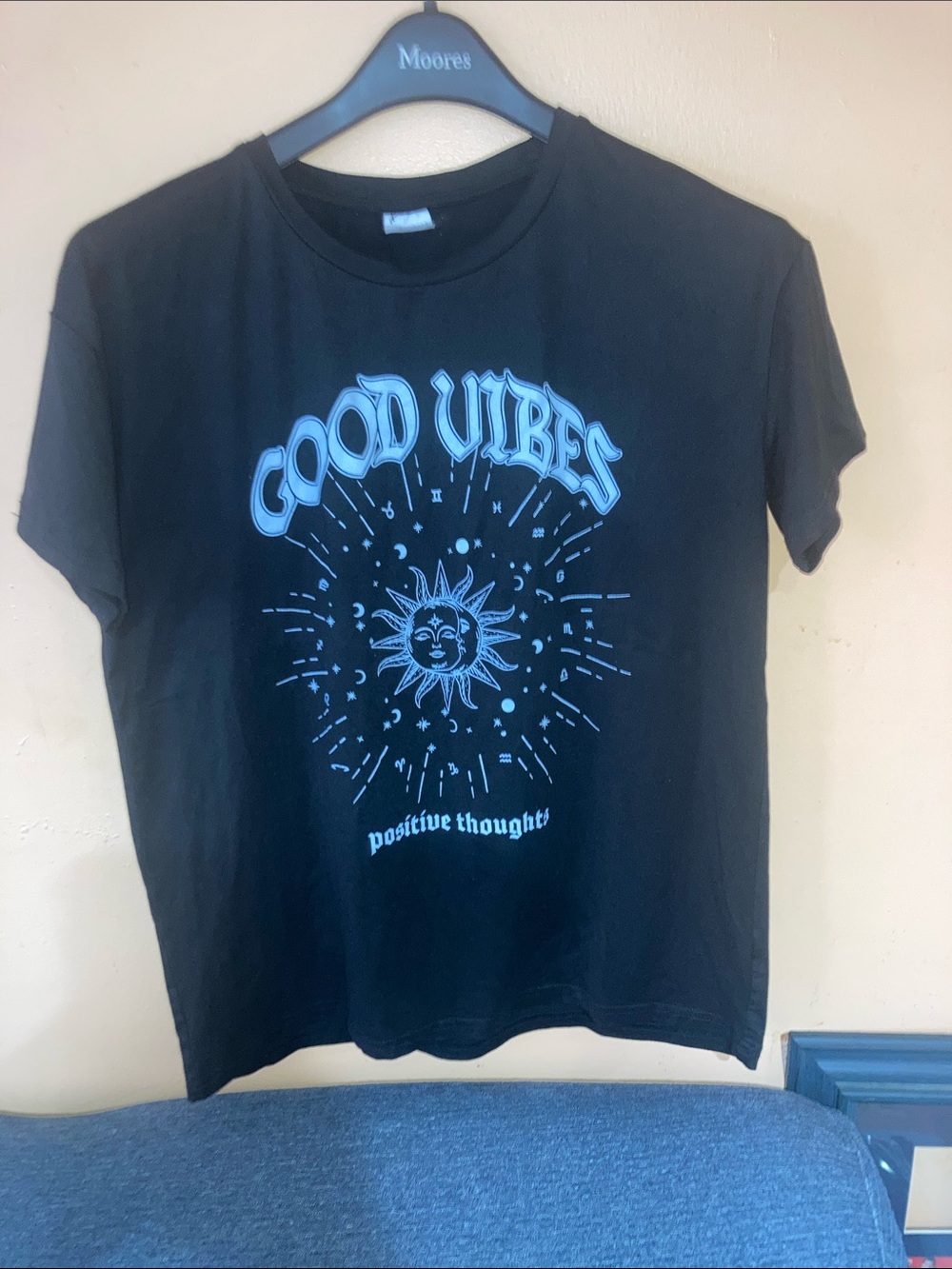Streetwear Society Black Tee with Light Blue "Good Vibes" Sun Graphic